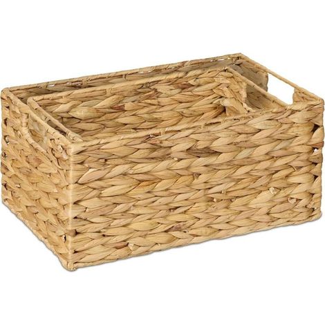 Panier de Rangement, Un Grand, rangement rectangulaires en jacinthe d'eau naturelle,(naturel) (1/4)