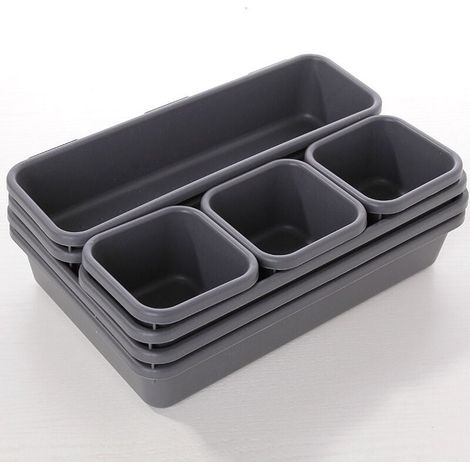 Ensemble de 8 tiroirs - Boîtes de rangement - Bacs de rangement - Organiseurs de cuisine et de bureau - Organiseurs de tiroirs - Noir (1/4)