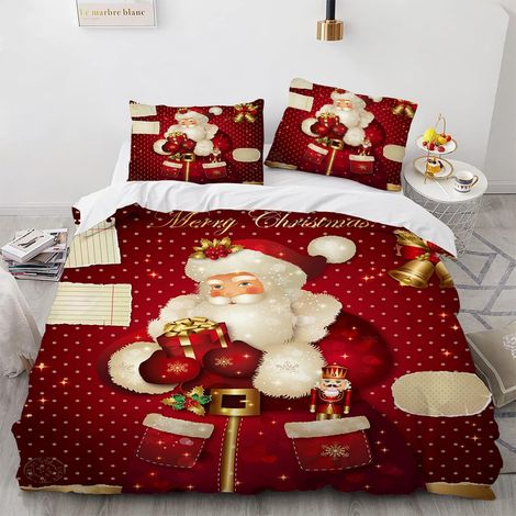 Parure De Lit 140X200 Adulte Pere Noel Père Noël Polyester De Haute Qualité Housses De Couettes 140X200Cm Livré avec 2 Taies d'oreiller 65X65Cm Anti-Rides sans Repassage - 140 x 200 cm (1/5)
