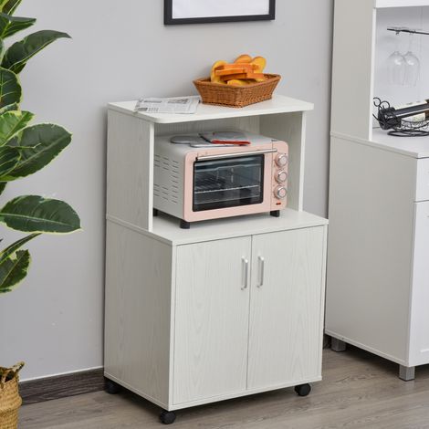 Meuble bas de cuisine HOMCOM avec 2 portes, étagère réglable et roulettes, capacité de charge de 70 kg, 60,4 x 40,3 x 97 cm, blanc