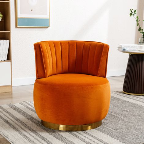 Fauteuil pivotant 62,5 x 62 x 69,5 cm orange, en velours, base métal MEUBLIV (1/5)
