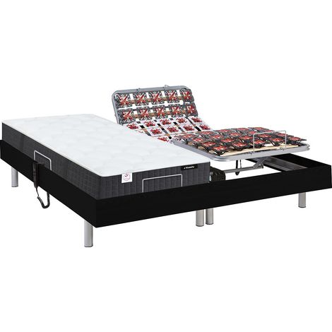 Letto elettrico relax sole sospensioni materasso molle insacchettate e memory - motori OKIN - 2 x 90 x 200 cm - Nero - PHANES di YSMÉE