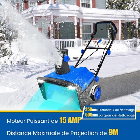 COSTWAY Souffleuse à Neige Électrique Manuelle avec 2 Lumières LED, Déneigeuse Filaire 15 A 500 mm avec Goulotte Rotative à 180° Distance de Projection 9 m, pour Jardin Cour, Bleu (1/5)
