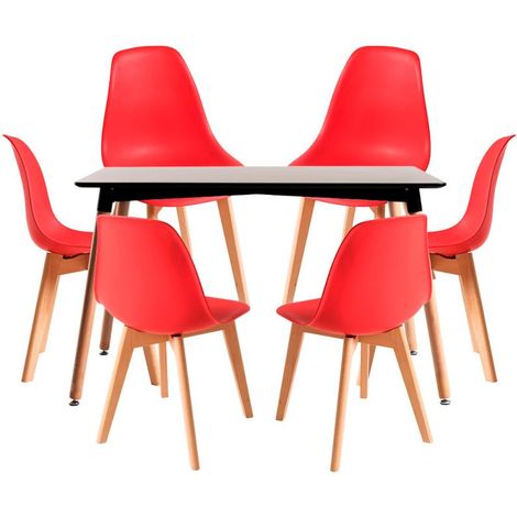 Conjuntos de mesa y sillas - Conjunto Mesa Tower Rectangular 120 x 80 cm Negra y Pack 6 Sillas Kelen - Rojo (1/5)
