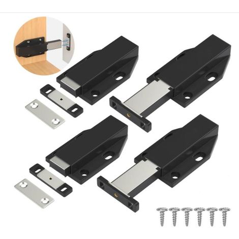 Noir Push to Open 4 Pièces Push Open Poussoir Porte Placard Aimant Fermeture pour Armoire Tiroir Systeme Loquet Magnetique Verrou Poussoir Porte Amortisseur Pour La Porte de Placard (1/5)