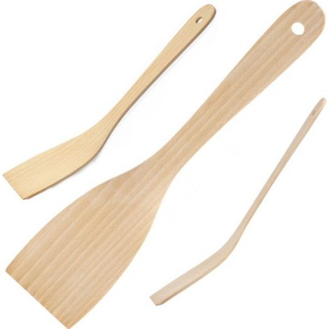 Spatule Bois Hetre Courbe 320 x 70 mm Cuisine Antiadhésif Lot de 2 (1/4)
