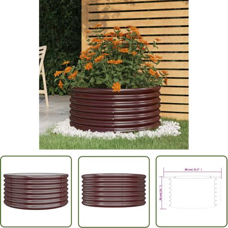 The Living Store Jardinière de jardin Acier enduit de poudre 80x80x36 cm Marron - Jardinière - Pots De Fleurs - Décoration Extérieur - Balcon - Patio (1/4)