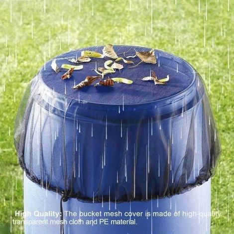 Rain barrel with drawstring mesh lid, collection bucket tank protector to prevent mosquitoes and debris from entering (97 cm) (1/5)