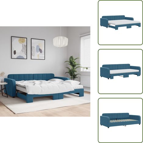 vidaXL Tagesbett Ausziehbar mit Matratzen Blau 90x200 cm Samt (1/5)