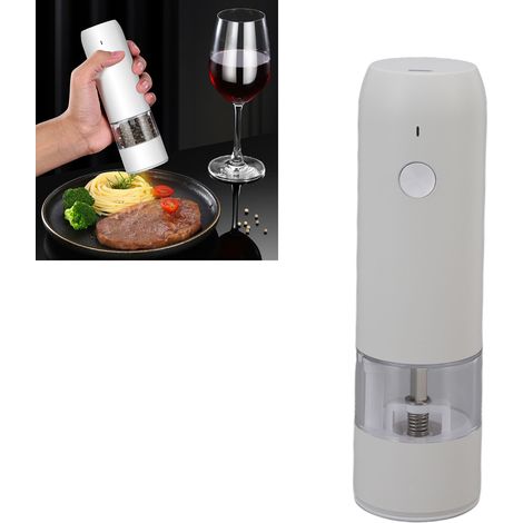 Moulin à poivre électrique portable à mouture réglable pour poivre, sel, poivre de Cayenne, clous de girofle, vanille et poivre blanc. (1/5)