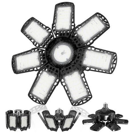Éclairage de garage LED, 7 000 K, éclairage façonnable avec 7 panneaux réglables et 1 panneaux réglables, plafonnier d'atelier LED E26/E27 pour entrepôt, atelier, salle de sport, sous-sol (1/5)