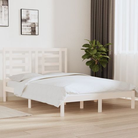 Cadre de lit sans matelas blanc 140x190 cm bois de pin massif (1/5)