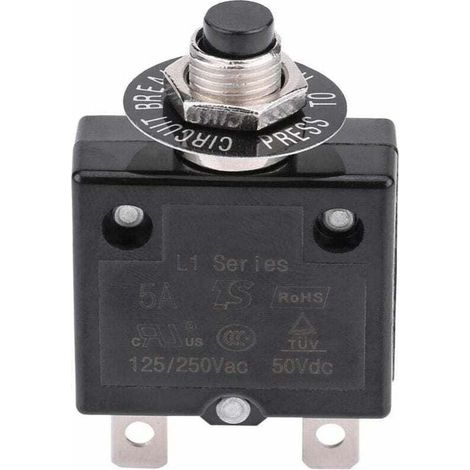 Disjoncteur thermique 5A – Protection contre surcharge – Tension 125-250V AC, 50V DC – Réinitialisation manuelle – Installation facile en espace confiné (1/5)