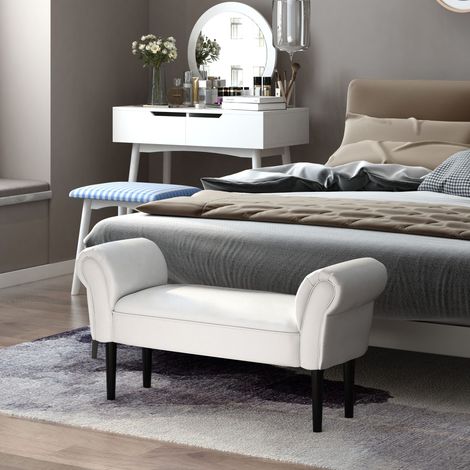 Banquette de Lit Rembourrée avec Accoudoirs Enroulés et 4 Pieds, 102x35x51 cm, Grise (1/5)