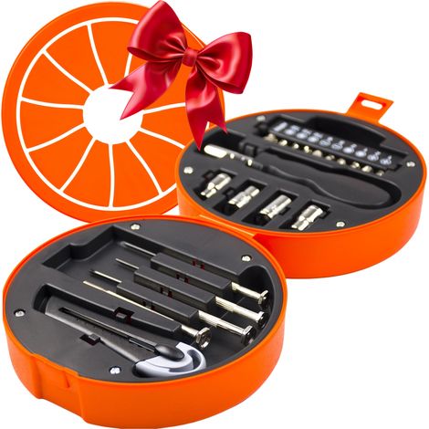 Juego de herramientas para bicicleta, regalo para él, maleta naranja, puntas y vasos. (1/5)