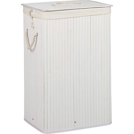 Cesto para la ropa rectangular con bolsa de algodón 65,5 cm bambú blanco 1300019053