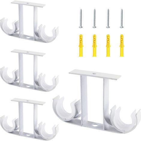 Lot de 4 - Support de tringle à rideau - Alliage d'aluminium - Double poteau pour diamètre 23mm à 26mm - Installation au plafond - Blanc - 12,5x7,6x1,7cm (1/5)