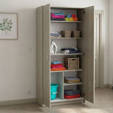Dmora - Armario multiusos 2 puertas Meuse, Muebles multifuncionales, Zapatero, Armario para zapatos, 80x41 h170 cm, Roble (1/5)