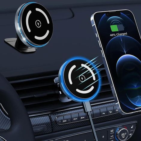 Chargeur de voiture MagSafe, chargeur sans fil à charge rapide 15 W, support magnétique pour téléphone (à fixer sur la grille d'aération ou le tableau de bord), compatible avec l'iPhone 15 Pro Plus Ma (1/5)