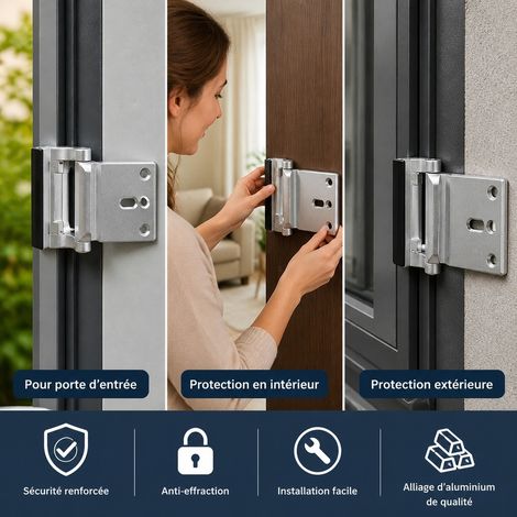 Verrou de Porte de Securite Argent Petit Modele Aluminium 8.5 x 6.5 x 4 cm avec Alarme (1/4)