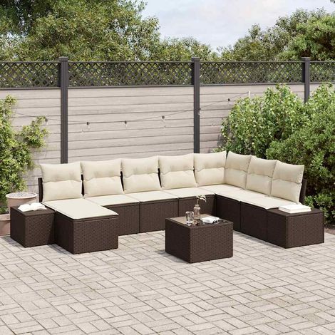 Conjunto de sofá de jardín 9 pcs Marrón ratán sintético vidaXL (1/5)