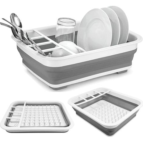1 Pièces Égouttoir à Vaisselle Pliable, Egouttoir Vaisselle Cuisine Pliable avec égouttoir pour évier Organiseur de Vaisselle, Plateau de Rangement pour Cuisine, Camping (Gris) (1/5)