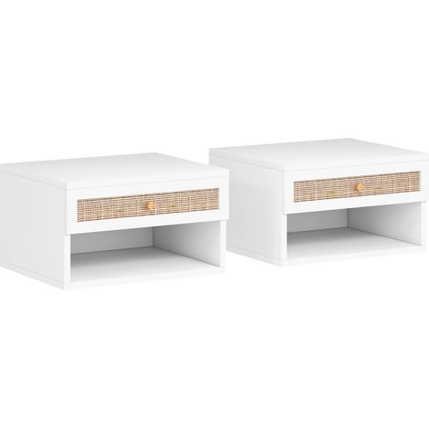 Lot de 2 tables de nuit suspendues avec tiroir coulissant, étagère et dessus en bois, dimensions 40x34x23 cm (1/5)