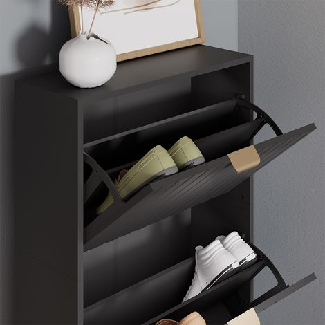 Schuhschrank Helge, Schwarz, 60 x 128.5 cm 3 Fächer, Vicco