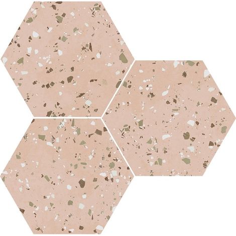 Carrelage effet terrazzo hexagonal 29x25cm rose mat – Grès cérame pour intérieur et extérieur – Boîte de 0.94 m2 – Apavisa (1/2)