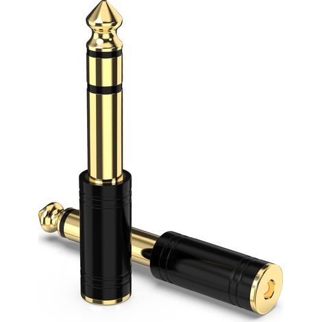 Adaptador de audio estéreo  6,35 mm macho  3.5 mm hembra  Chapado en oro  Recto  ABS  Negro  (1/5)