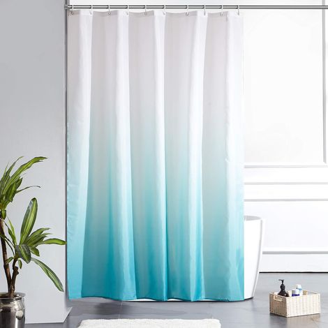 c Rideau de Douche Anti Moisissure Tissu Lavable en Machine Petit Rideau de Bain Textile en Polyester Imperméable avec 10 Anneau Rideau Douche 150x180cm Turquoise Dégradé (1/5)
