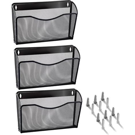 Wandmontierter Aktenorganizer (3-teilig), Dokumentenhalter, Aktenordner, Metallgitter, Schwarz (1/5)