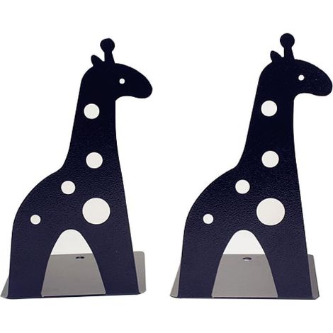 Serre-livres en métal antidérapant en forme de girafe - 21 cm - Pour enfants - Pour bibliothèque, école, bureau, maison, étude - Noir (1/5)