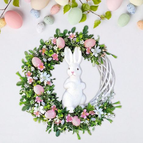 Couronne de fleurs avec œufs de Pâques pour porte d'entrée, couronne florale d'œufs pour printemps et été, décoration de maison de Pâques pour intérieur et extérieur. (1/4)