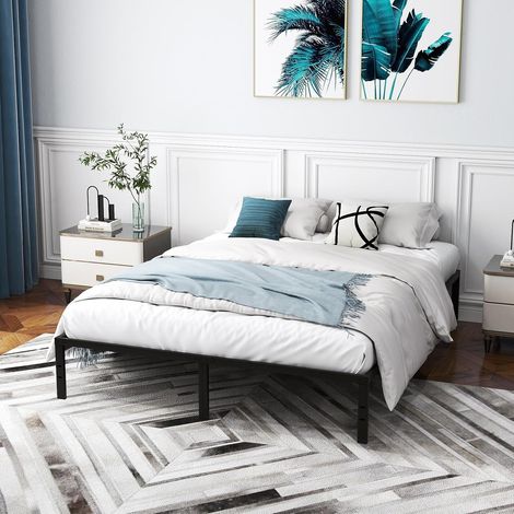 COSTWAY Struttura Letto Matrimoniale in Ferro 160 x 200 cm, Telaio Letto con 9 Piedini Anriscivolo, Supporto di Doghe Resistenti Capacità di 300 kg, con Spazio Sotto il Letto (1/5)