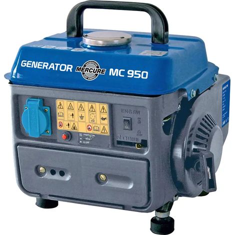 Groupe électrogène 780 W – Moteur 2 temps 1,6 HP – Autonomie 6h – 1 sortie prise AC 230 V – Compact pour chantiers extérieurs – Mercure