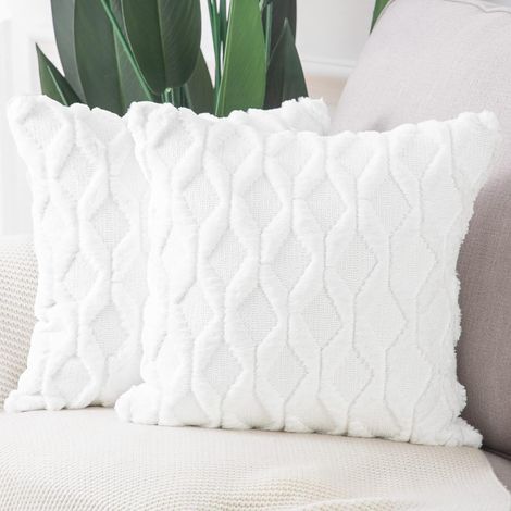 2pcs Soft Plush Short Wool Velvet Pillowcase For Sofa Bedroom 18x18 Inch (Pillowcase Only) White (1/4)