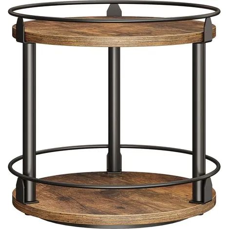 Étagère à épices rotative à 2 niveaux, support à épices rotatif de style industriel, pour plan de travail et placard de cuisine, compact et polyvalent, marron rustique (1/3)