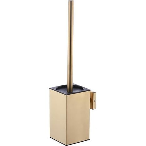 Edelstahl-Toilettenbürste mit Wandhalterung, langem Griff, quadratischem Bürstenkopf, langlebiger Badreiniger, abnehmbarer Kunststoffbürste, goldfarben (1/5)