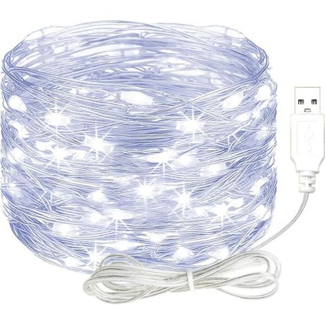Guirlande LED 5 m 50 LED, USB fil de cuivre étanche, lumières décoratives pour chambre, jardin, Noël, anniversaire-blanc (1/5)
