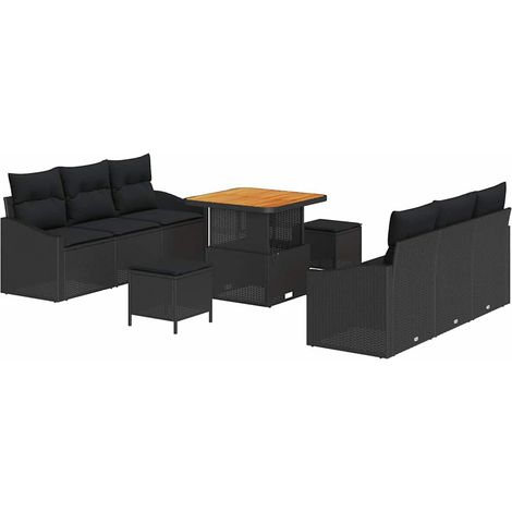 Garden Sofa Set with Cushion with Storage 9 pcs Black vidaXL