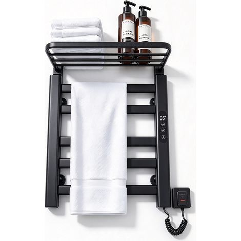 Sèche-Serviette Électrique 500 x 500 mm pour Salle de Bain – Radiateur Sèche-Serviette en Fibre de Carbone – Température Réglable 30-70°C – Protection IPX5 – Fixation Murale