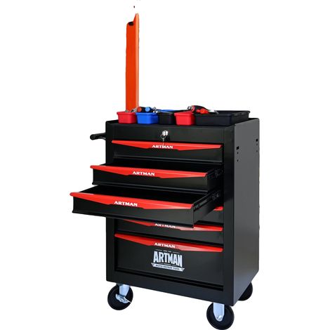 Carro de herramientas de acero resistente, 6 cajones, capacidad de 13,6 kg por cajón, ruedas con bloqueo universal, acabado con recubrimiento en polvo. (1/5)