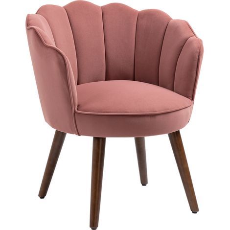 Fauteuil Coquillage Fauteuil de Salon Chambre avec Dossier et Coussin Aspect Velours Pieds en Bois hévéa dim. 66L x 66l x 78,5H cm, Rose (1/5)