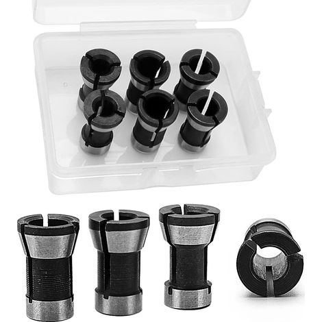 6 Pièces HSS Tête de Mandrin, 6mm 6.35mm 8mm Mandrin de Pince de Routeur, Adaptateurs de Collet De Mandrin, pour Rogneuse Menuiserie Électrique Pince de Routeur Titulaire (1/5)