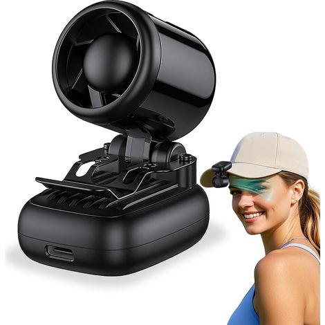 Ventilateur Portable Clip 3-en-1, Mini Ventilateur Mains Libres pour Casquette, Batterie Rechargeable, 3 Vitesses – Noir (1/4)