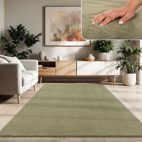 Paco Home Moderner Wohnzimmer Teppich Kurzflor Waschbar Weich Einfarbig Felloptik Anti-Rutsch 160x220 cm, Hellgrün (1/5)