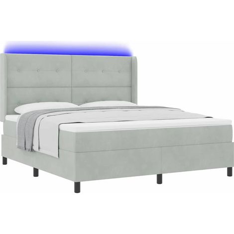 Maison Exclusive - Lit à ressorts avec bandes LED Gris clair 180 x 200 cm Velours (1/5)