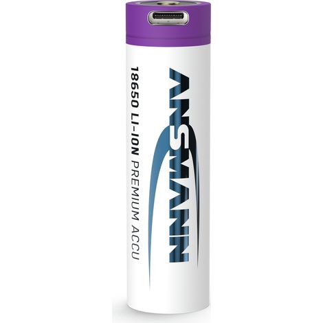 ANSMANN 18650 Li-Ion Akku 3.6V, Typ 2600, 2500mAh USB C Port & Safetyboard