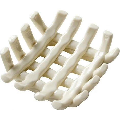 Porte-savon en céramique pour salle de bain, élégant porte-savon auto-drainant au design ajouré, idéal pour la douche et la salle de bain. (1/5)